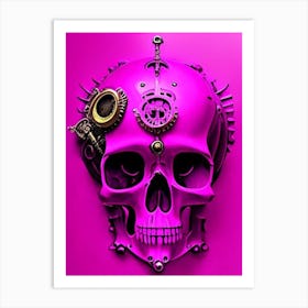 Skull With Steampunk Details Pink Matisse Style Art Print