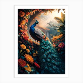 Peacock In the Forest Art Print