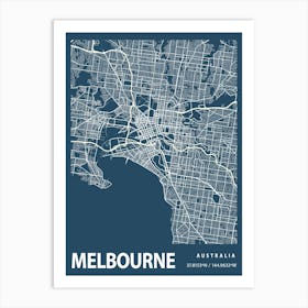 Melbourne Blueprint City Map 1 Art Print