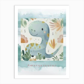 Cute Muted Pastel Amargasaurus Dinosaur 2 Poster Art Print