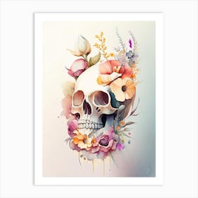 Skull With Watercolor 2 Effects Vintage Floral Art Print