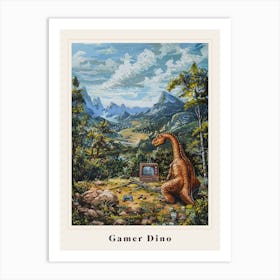 Dinosaur Playing Video Games In The Wild Painting Poster Art Print