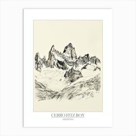 Cerro Fitz Roy Argentina Line Drawing 3 Poster Art Print