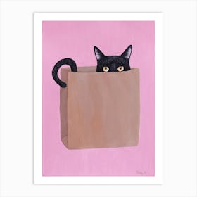 Black Cat In Paper Bag Art Print