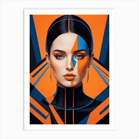 Geometric Fashion Woman Portrait Pop Art Orange (30) Art Print