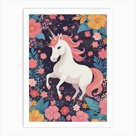 Unicorn In Flowers Art Print