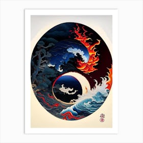 Fire And Water 3, Yin and Yang Japanese Ukiyo E Style Art Print