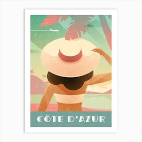 Cote d'Azur, France - Boho Retro travel poster Art Print