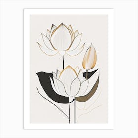 Lotus Flowers In Garden Retro Minimal 3 Art Print