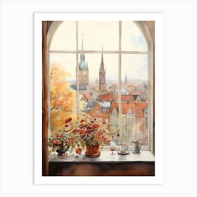 Window View Of Copenhagen Denmark In Autumn Fall, Watercolour 4 Art Print