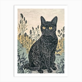 Chartreux Cat Relief Illustration 1 Art Print