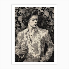 Harry Styles Kitsch Portrait B&W 2 Art Print