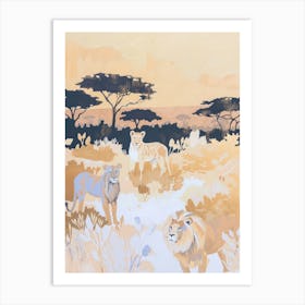 Lions Pastels Jungle Illustration 1 Art Print