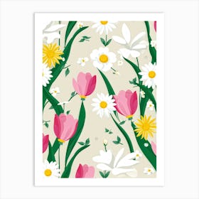 Bouquet Of Spring Flowers Including Tulips White Roses And Daisies Set Against A Botanical Garden (5) Art Print