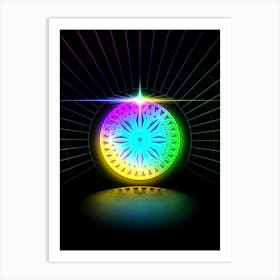 Neon Geometric Glyph in Candy Blue and Pink with Rainbow Sparkle on Black n.0090 Art Print