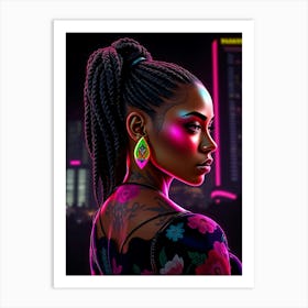 Black Neon Girl Art Print