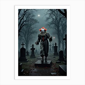 The Laughing Phantom of the Cemetery Freaky Clown In Cemetery Art Print