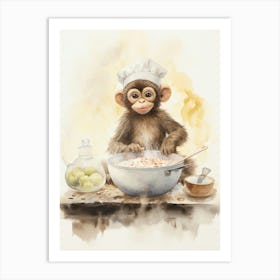 Monkey Painting Cooking Watercolour 2 Art Print