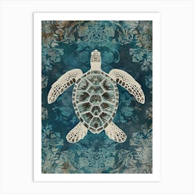 Aqua Ornamental Sea Turtle 1 Art Print