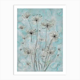 Lost in the Wind: Dandelion Seeds Drifting Away in a Dreamy Landscape 1 Art Print