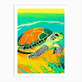 Hatching Sea Turtle, Sea Turtle Retro Illustration 1 Art Print