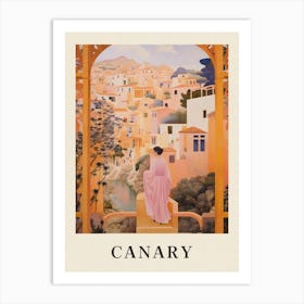 Canary Islands Spain 2 Vintage Pink Travel Illustration Poster Art Print