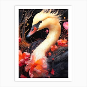 Swan With Flowers 1 Art Print