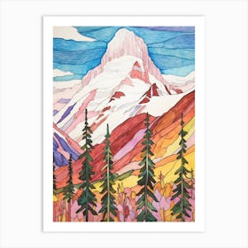 Mount Robson Canada 1 Colourful Mountain Illustration Art Print