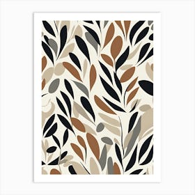 Mid Century Leaves Abstract Feature Wall Pattern | Matisse Neutral Autumn Tones Block Art Print