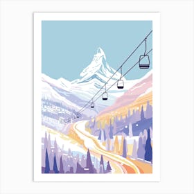 Zermatt   Switzerland, Ski Resort Pastel Colours Illustration 1 Art Print