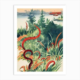 Fireworms Vintage Graphic Watercolour Art Print