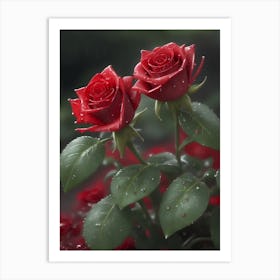 Red Roses At Rainy With Water Droplets Vertical Composition 79 Art Print