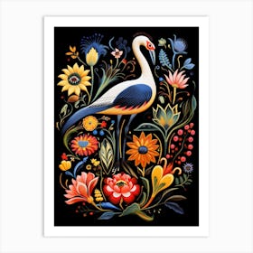 Folk Bird Illustration Crane 1 Art Print