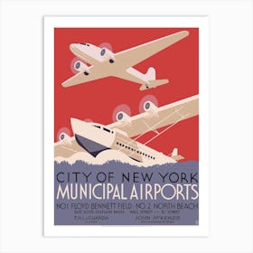 City Of New York Municipal Airports Poster Harry Herzog Art Print