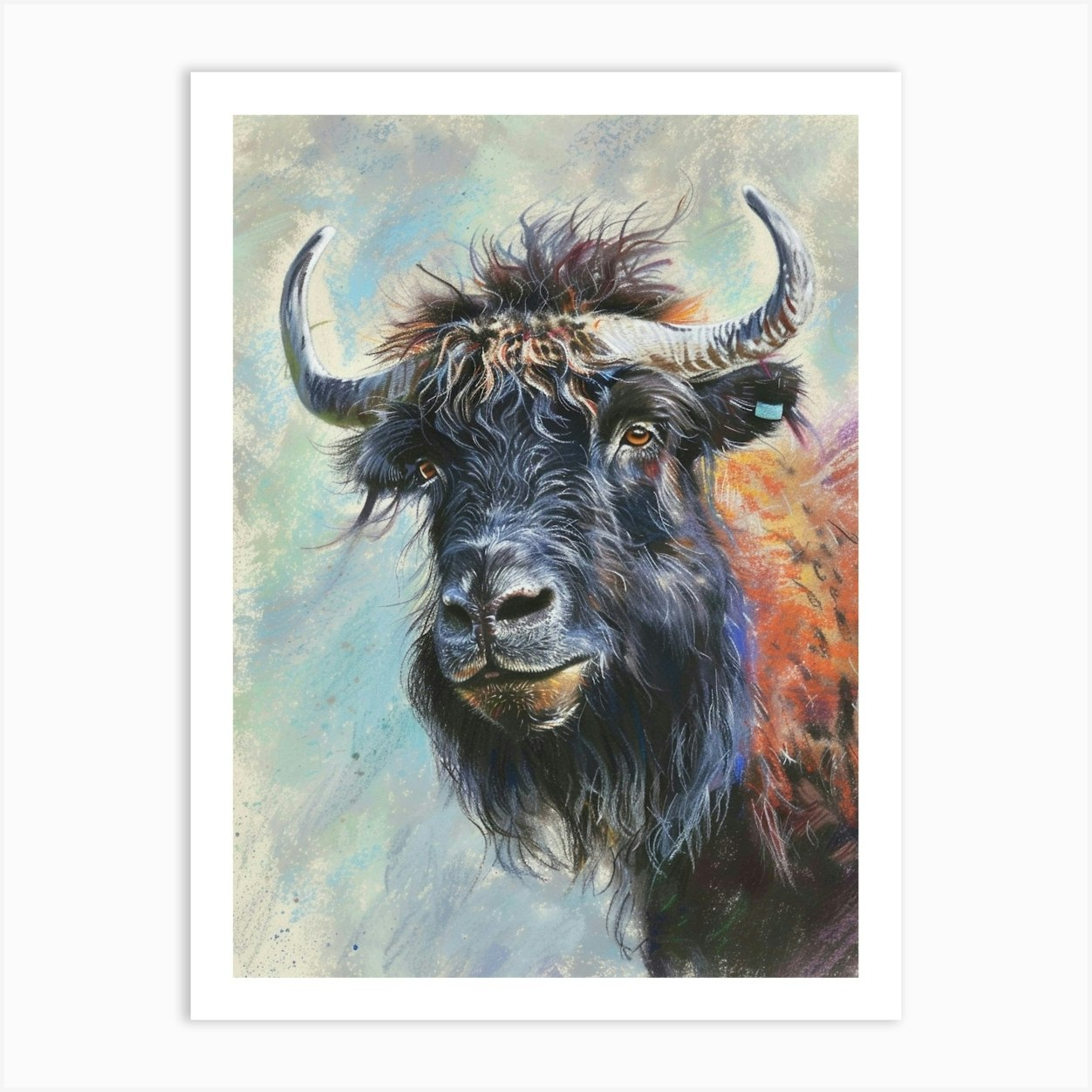 Yak Pastel Watercolour 2 Art Print by Critter Crafts