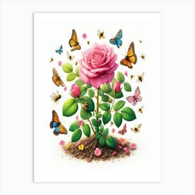 Rose With Butterflies Art Print