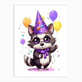 Cute Kawaii Cartoon Raccoon 33 Art Print