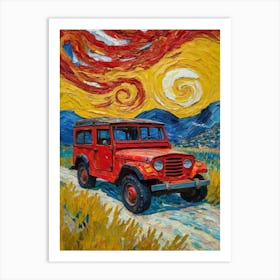 Old Red Car In The Field Art Print