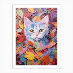 Cat In Autumn Leaves Art Print