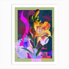 Freesia 3 Neon Flower Collage Art Print