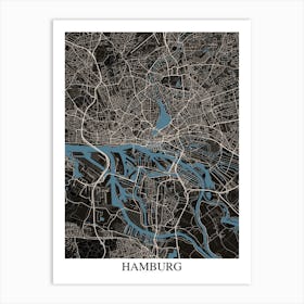 Hamburg Black Blue Art Print
