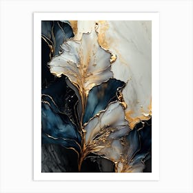 Gold And Blue Abstract Painting Art Print