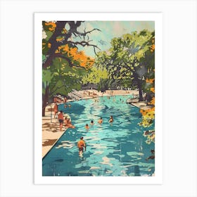 Barton Springs Pool Austin Texas Colourful Blockprint 3 Art Print