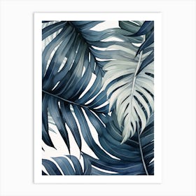 Silver Blue palm leaves Art Print