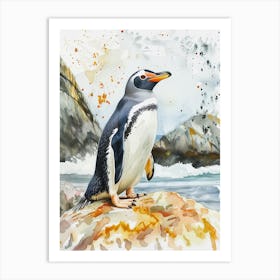 Humboldt Penguin Gold Harbour Watercolour Painting 1 Art Print