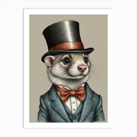 Ferret In Top Hat 1 Art Print