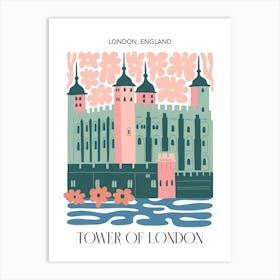 Tower Of London, England   , Travel Poster In Cute Illustration Art Print