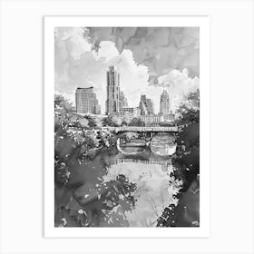 Red River Cultural District Austin Texas Black And White Watercolour 2 Art Print