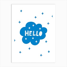 Hello Bubble Cloud Blue Super Scandi Kids Art Print