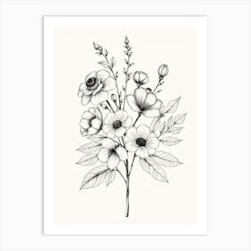 Black And White Drawing Of Flowers 1 Art Print